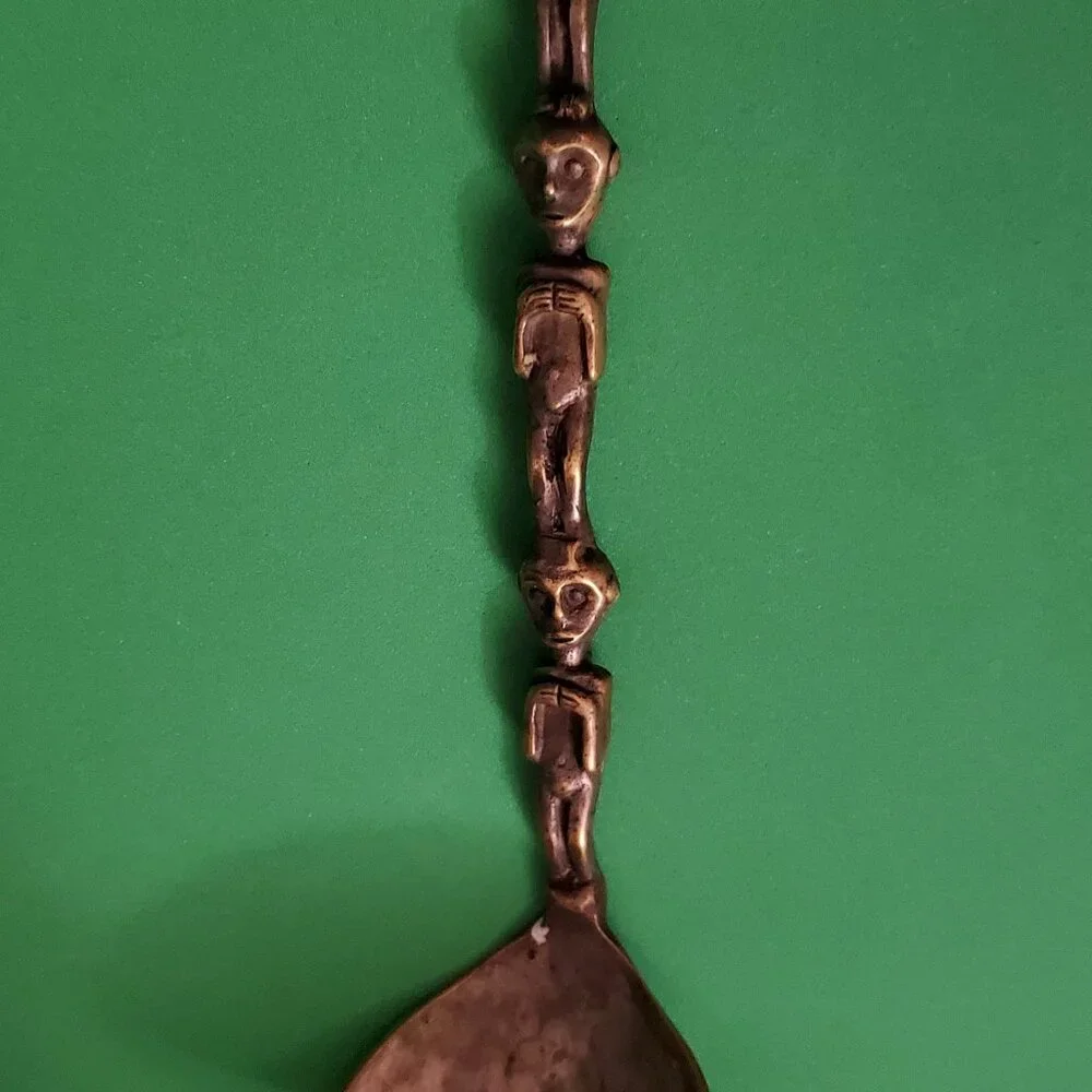 Antique Wide Bowl Spoon With Three Figures, Possibly Handmade